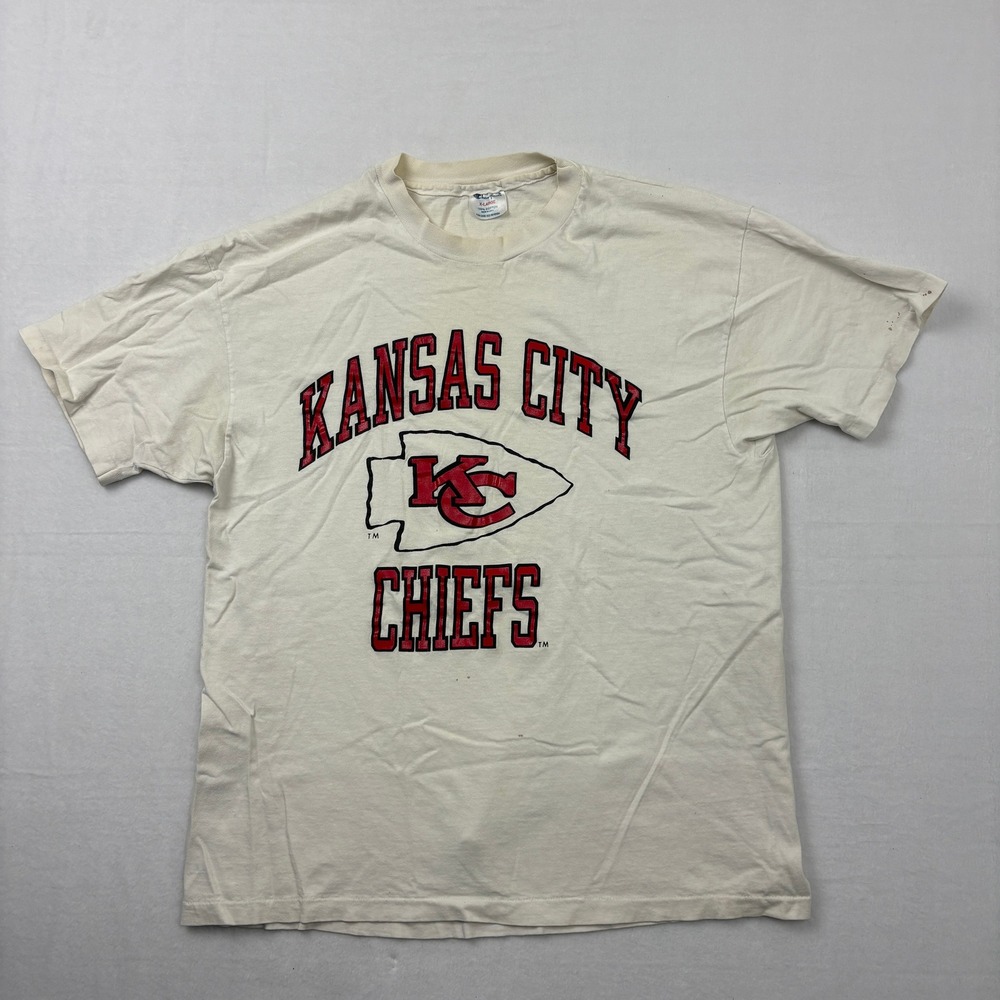 Vintage Champion Kansas City Chiefs T Shirt XL White 90s Made in USA Cotton NFL